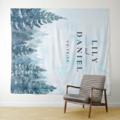 Winter Pine Tree Forest bruiloft foto achtergrond Wandkleed (In Situ (horizontaal))