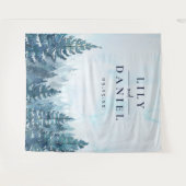 Winter Pine Tree Forest bruiloft foto achtergrond Wandkleed (Voorkant (horizontaal))