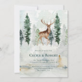 Winter Pine Tree Forest Deer Antlers Weddenschap Kaart (Voorkant)