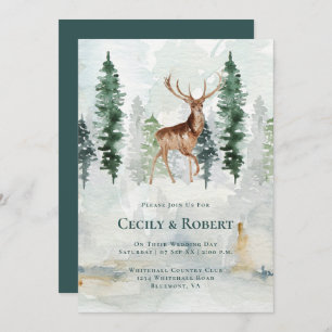 Winter Pine Tree Forest Deer Antlers Weddenschap Kaart