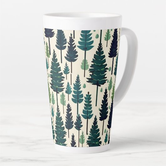 Winter Pine Tree ontwerp Kerstsneeuw #4 Latte Mok (Rechterhoek)