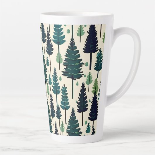 Winter Pine Tree ontwerp Kerstsneeuw #4 Latte Mok (Rechts)