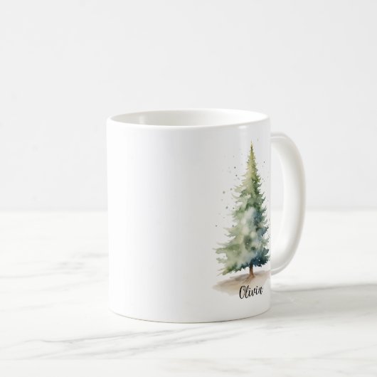 Winter Pine Tree Personalized Christmas Coffee Mug (Devant droit)