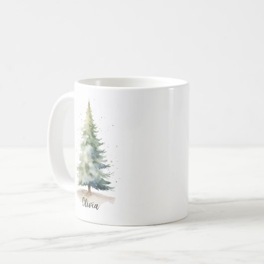Winter Pine Tree Personalized Christmas Coffee Mug (Devant gauche)