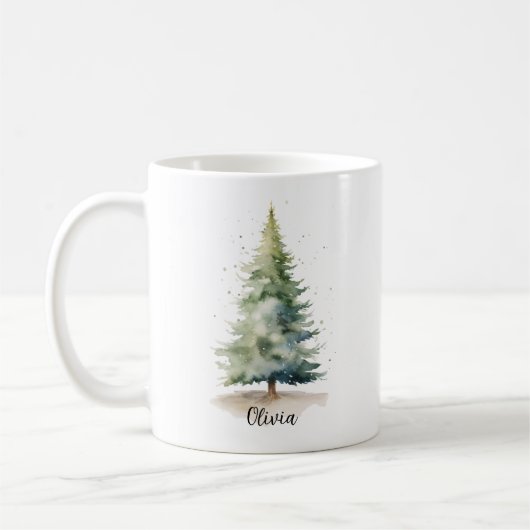 Winter Pine Tree Personalized Christmas Coffee Mug (Gauche)