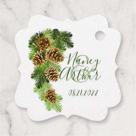 Winter Pine Tree & Pine Cones Weddenschap Bedankjes Labels