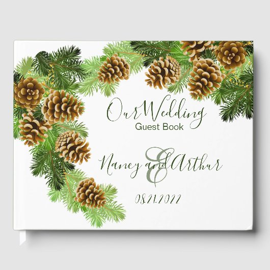Winter Pine Tree & Pine Cones Weddenschap Gastenboek (Voorkant)