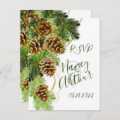 Winter Pine Tree & Pine Cones Wedding RSVP Kaart (Voorkant / Achterkant)