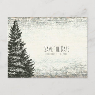 Winter Pine Tree Rustic Wood Save the Date Aankondigingskaart