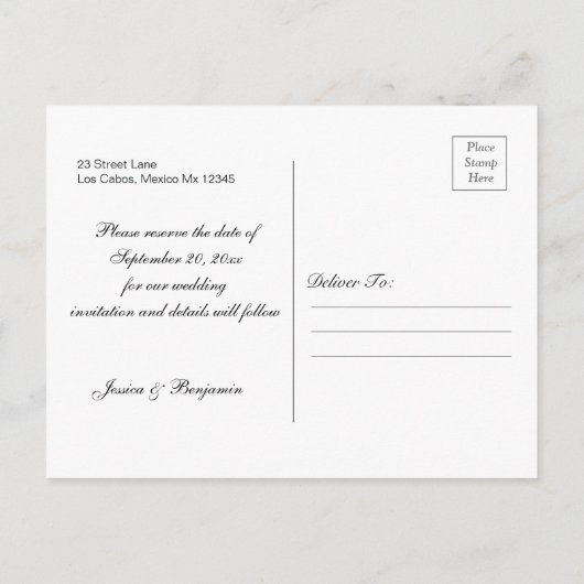 Winter Pine Tree Script Photo Save the Date Uitnodiging Briefkaart (Achterkant)
