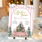 Winter Pine Trees Coquette Bow Pink Baby Sprinkle Kaart