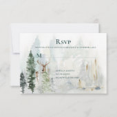 Winter Pine Trees Deer Antlers Snow RSVP (Voorkant)