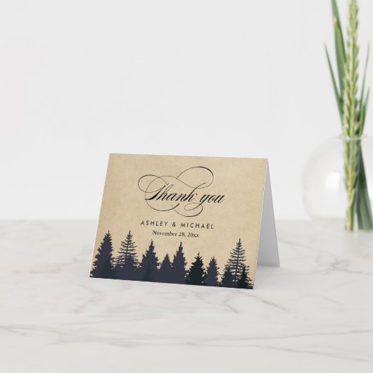 Winter Pine Trees Forest Script Kraft Dank u Bedankkaart (Voorkant)