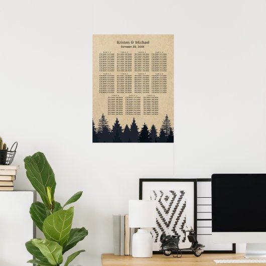 Winter Pine Trees Kraft Wedding Seding Chart Poster (Thuiskantoor)