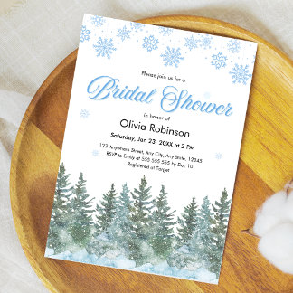 Winter Pine Trees Snowflakes Bridal Shower Kaart