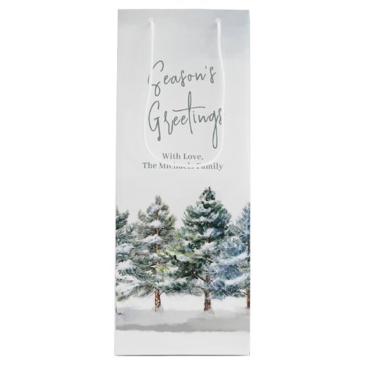 Winter Pine Trees Vakantie Gepersonaliseerd Wijn Cadeautas (Voorkant)