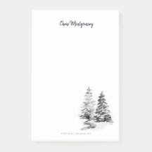 Winter Pine Trees Zwart Wit Elegant Hand-Drawn