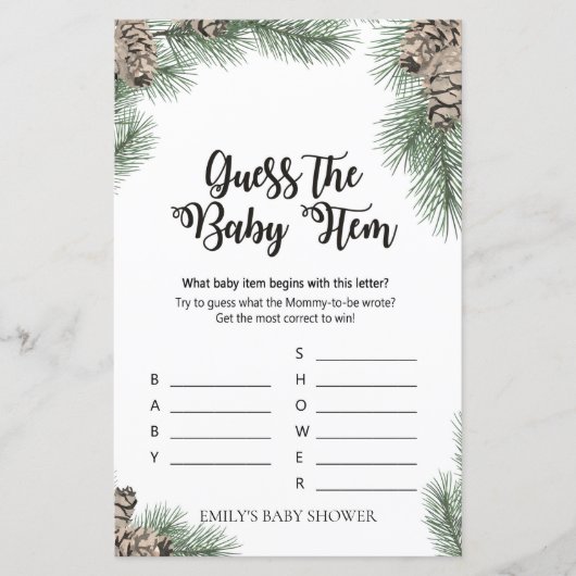 Winter Pinecone Baby shower Game PRINED (Voorkant)