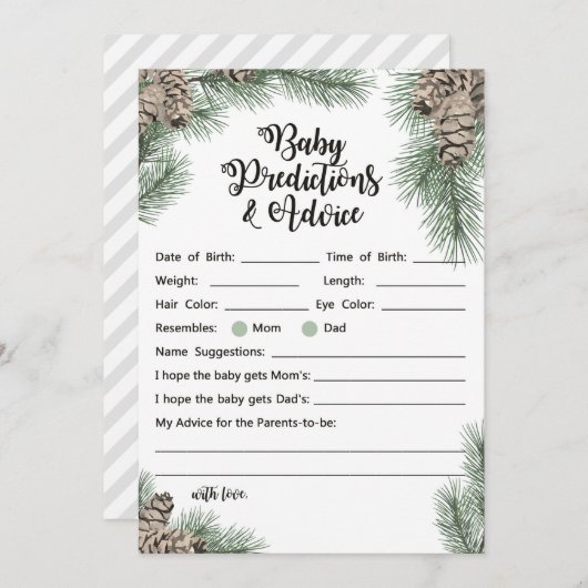 Winter Pinecone Baby shower Sign Size 5x7" Kaart (Voorkant / Achterkant)