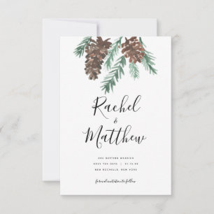 Winter Pinecone Waterverf niet-foto sparen de datu Save The Date