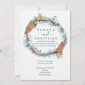 Winter Pinecone Wreath, Eucalyptus Wedding Kaart (Voorkant)