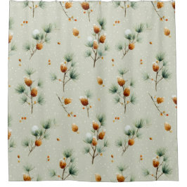 Winter Pinecones and Snowy Branches Douchegordijn