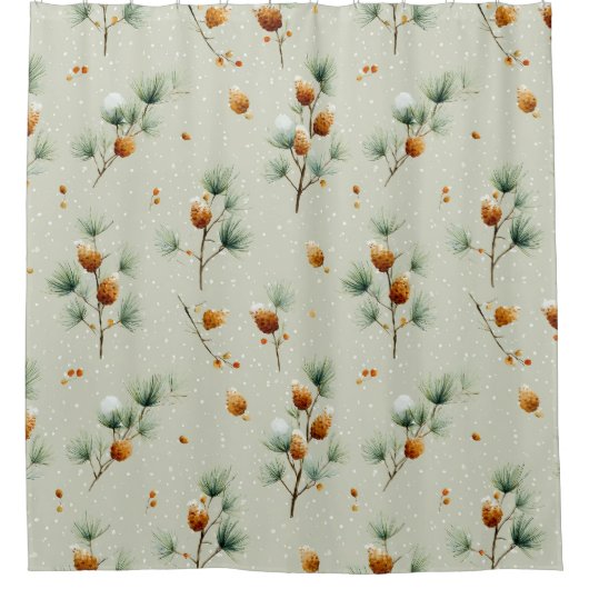 Winter Pinecones and Snowy Branches Douchegordijn (Voorkant)