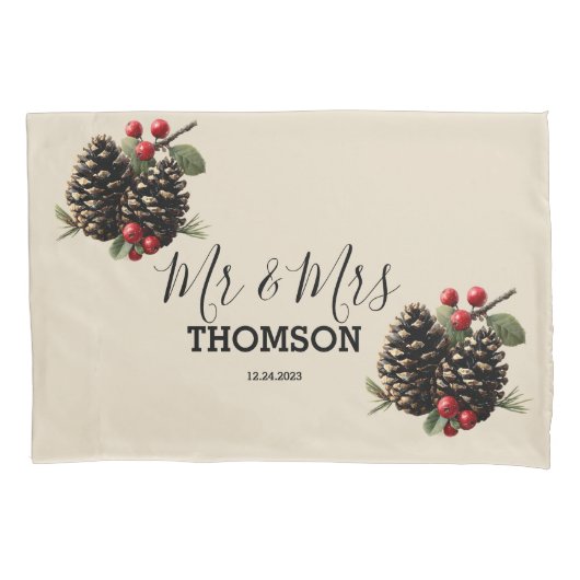 Winter Pinecones & Berries Family Throw Pillow Kussensloop (Voorkant)