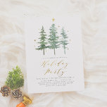 Winter Pines | Christmas Holiday Party Invitation<br><div class="desc">Invite your holiday party guests in style with this pine-themed Christmas Party invitation! Design features a watercolor illustration of three pine trees decorated with stars. Your event details appear below with "Holiday Party" in chic gold lettering. At the top of this invite there is faux gold glitter. The back of...</div>