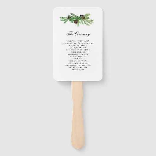 Winter Pines Wedding Programme Handwaaier (Achterkant)