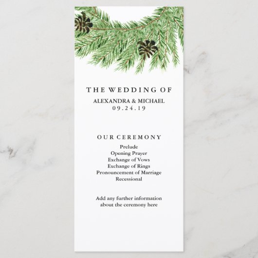 Winter Pines Wedding Programme Programma (Voorkant)