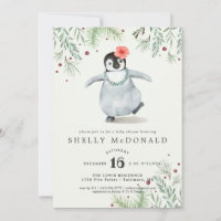 Winter Pinguïn Baby Shower Uitnodiging