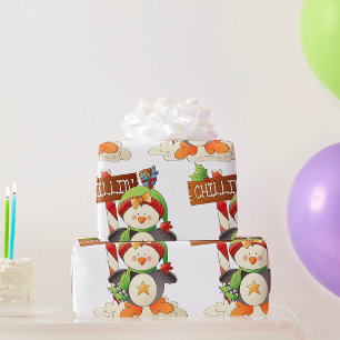 Winter Pinguïn & Bird Chillin Kerstvakantie Cadeaupapier