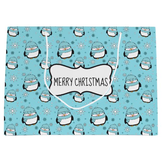 Winter Pinguïn Cadeautas (Groot) (Voorkant)