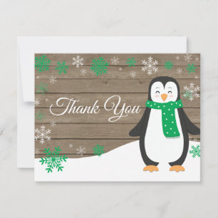 Winter Pinguïn Groene Sneeuwvlok Bedankkaart