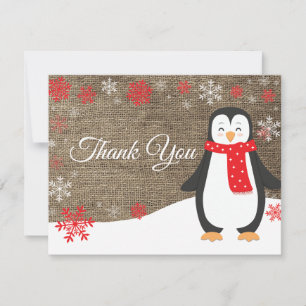 Winter Pinguïn Rode Sneeuwvlok Bedankkaart