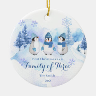 Winter Pinguïn Sneeuw Kerstmis als een familie van Keramisch Ornament