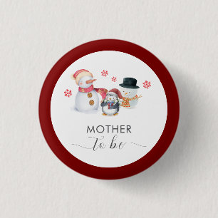 Winter Pinguïn Sneeuwman Moeder Wordt Baby Borrel Ronde Button 3,2 Cm