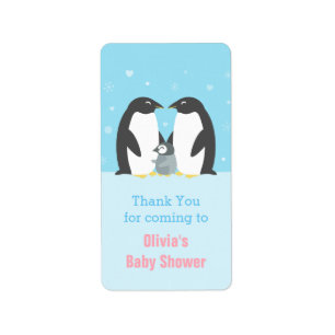 Winter Pinguïnfamilie Baby Shower Decoratief Label