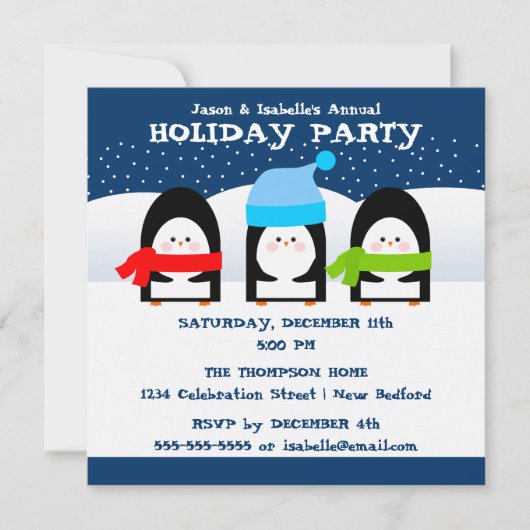 Winter Pinguins Party Invitation Kaart (Voorkant)