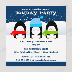 Winter Pinguins Party Invitation Kaart