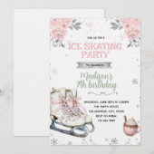 Winter Pink and Silver Skating invitation (Devant / Derrière)