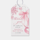 Winter Pink Bow Snowflakes Baby Shower Cadeaulabel (Achterkant)