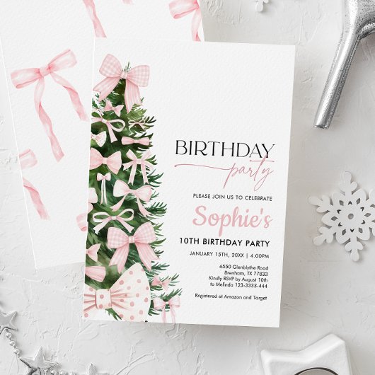 Winter Pink Coquette Bow Invitation Anniversaire
