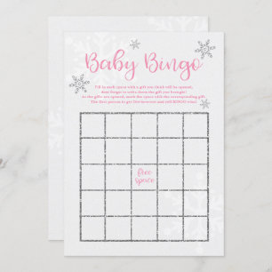 Winter Pink en Silver Snowflake Baby Bingo Kaart