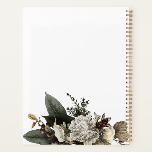 Winter pioenen elegant gouden script bruiloft planner (Achterkant)
