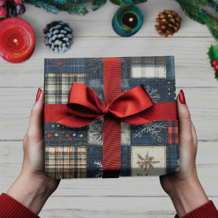 Winter Plaid Retro Kerstmis Sneeuwvlok Cadeaupapier