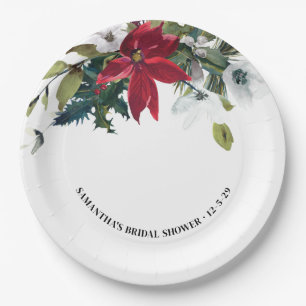 Winter Poinsettia Vrijgezellenfeest Papieren Bordje