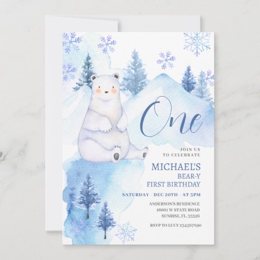 Winter Polar Beer Forest Eerste Verjaardag Kaart (Voorkant)