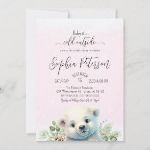 Winter Polar Beer Koud Buiten Roze Baby shower Kaart